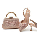 Conjunto Italiano Luxo: Scarpin Bico Fino em Couro com Strass + Clutch Exclusiva – Arrase no Casamento e na Festa