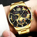 Relógio de quartzo masculino luxuoso, 4 peças, liga de ouro, romano, com calendário, relógio de pulso, colar com pulseira e anel, presente masculino