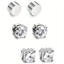 Brincos Magnéticos de 6MM com Cristal de Zircônia para Homens – Aço Inox Punk Sem Dor e Sem Furo
