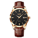 Relógio Masculino LIGE Luxo Militar – Pulseira de Couro, à Prova d'Água, com Data, Semana e Ponteiros Luminosos + Caixa Exclusiva