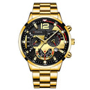Relógio de quartzo masculino luxuoso, 4 peças, liga de ouro, romano, com calendário, relógio de pulso, colar com pulseira e anel, presente masculino
