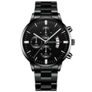 Relógio de quartzo masculino luxuoso, 4 peças, liga de ouro, romano, com calendário, relógio de pulso, colar com pulseira e anel, presente masculino