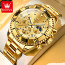 Relógio Masculino OLEVS Luxo Dourado à Prova d'Água com Cronômetro