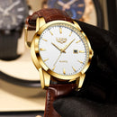 Relógio Masculino LIGE Luxo Militar – Pulseira de Couro, à Prova d'Água, com Data, Semana e Ponteiros Luminosos + Caixa Exclusiva
