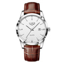 Relógio Masculino LIGE Luxo Militar – Pulseira de Couro, à Prova d'Água, com Data, Semana e Ponteiros Luminosos + Caixa Exclusiva