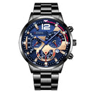Relógio de quartzo masculino luxuoso, 4 peças, liga de ouro, romano, com calendário, relógio de pulso, colar com pulseira e anel, presente masculino
