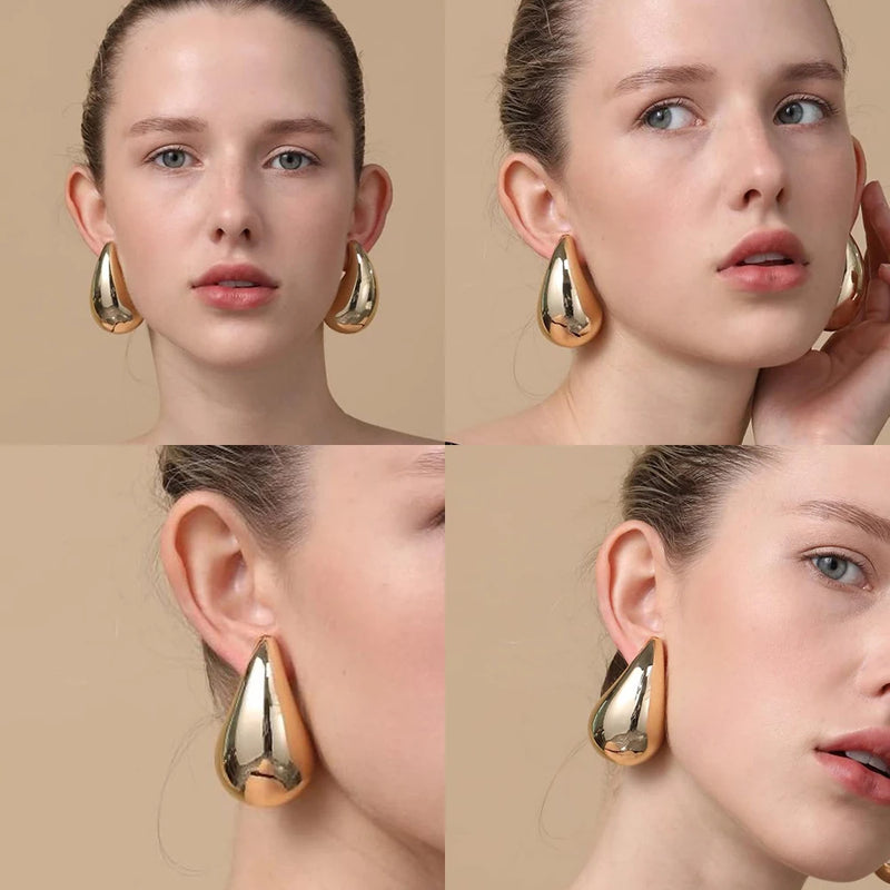 Brincos Oversized de Argola Grossa em Ouro Dourado com Pingente Gota d’Água! Modelos grandes