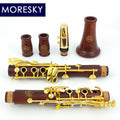 Clarinete Profissional MORESKY em Madeira Vermelha (Rosewood/Mopane) Sib (Bb) – Chaves Folheadas a Ouro – Modelo M17