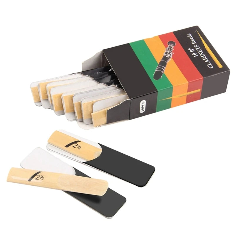 Conjunto com 10 palhetas para clarinete em tom Si♭ (B♭), com durezas 1.5 / 2.0 / 2.5 / Palhetas para clarinete.