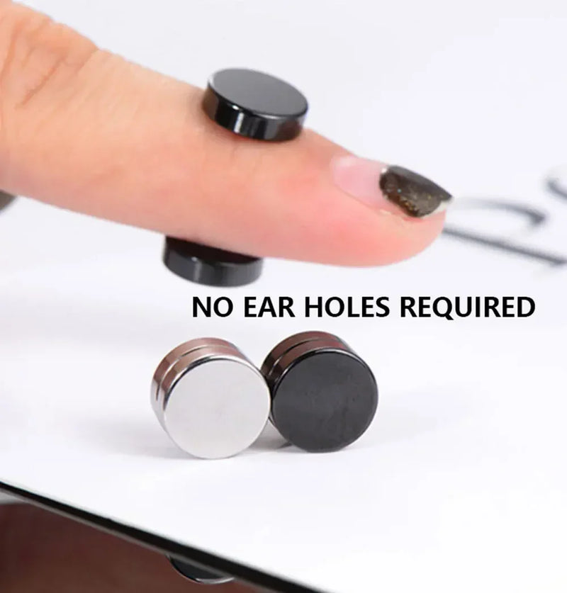 Brincos Magnéticos de 6MM com Cristal de Zircônia para Homens – Aço Inox Punk Sem Dor e Sem Furo