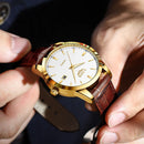 Relógio Masculino LIGE Luxo Militar – Pulseira de Couro, à Prova d'Água, com Data, Semana e Ponteiros Luminosos + Caixa Exclusiva