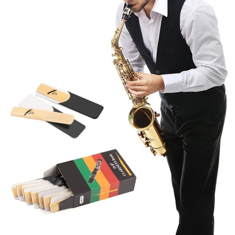 Conjunto com 10 palhetas para clarinete em tom Si♭ (B♭), com durezas 1.5 / 2.0 / 2.5 / Palhetas para clarinete.