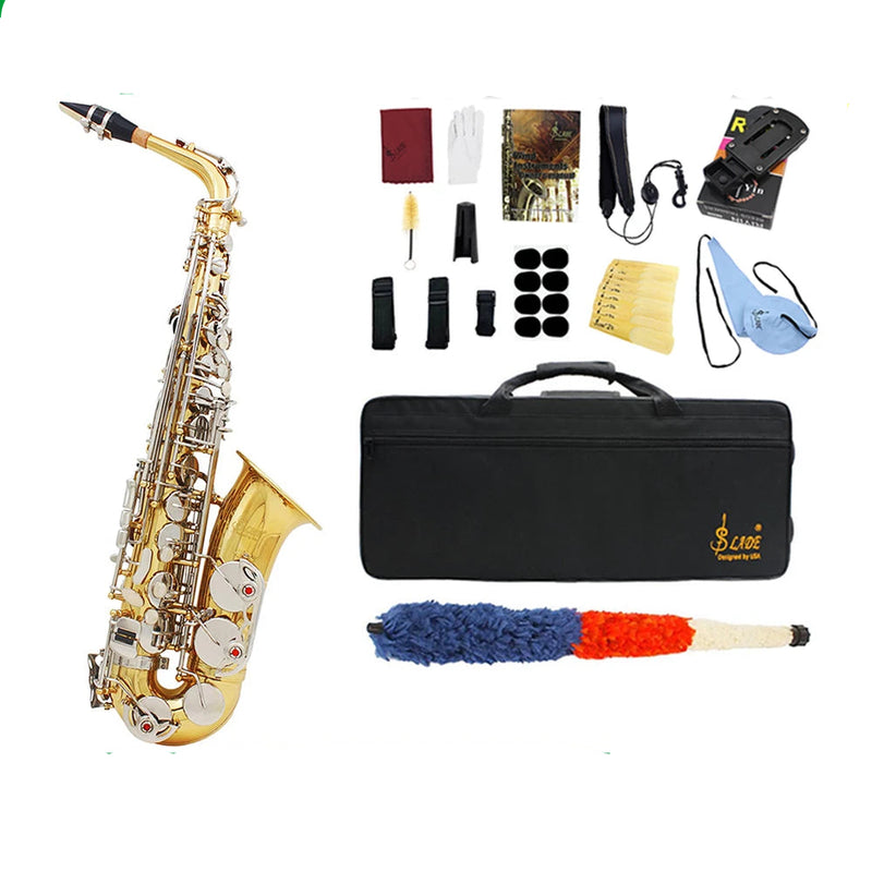 Saxofone Alto Eb, Conjunto Profissional de Instrumento de Sopro com Estojo, Palheta e Acessórios