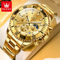 Relógio Masculino OLEVS Luxo Dourado à Prova d'Água com Cronômetro