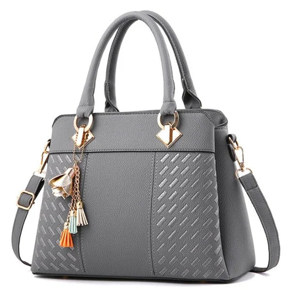 Bolsa Feminina Gusure Luxo com Alça Lateral, Bordado e Tassel