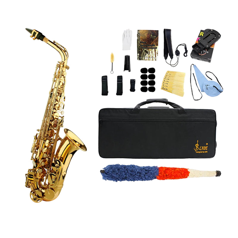 Saxofone Alto Eb, Conjunto Profissional de Instrumento de Sopro com Estojo, Palheta e Acessórios