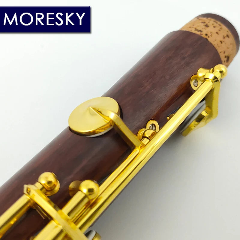Clarinete Profissional MORESKY em Madeira Vermelha (Rosewood/Mopane) Sib (Bb) – Chaves Folheadas a Ouro – Modelo M17