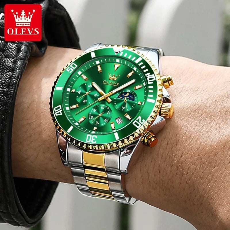 Relógio Masculino OLEVS Luxo Dourado à Prova d'Água com Cronômetro