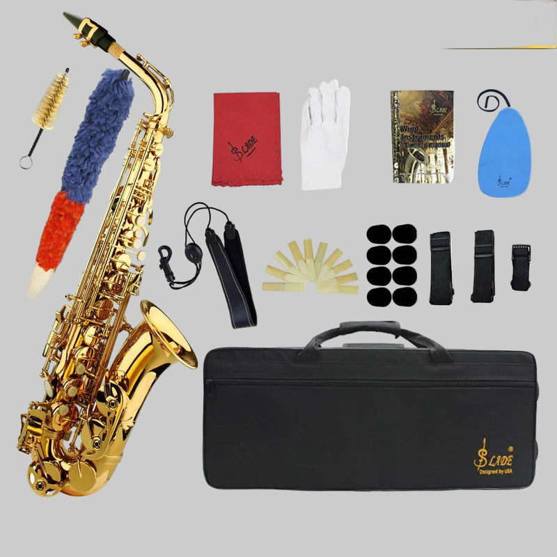 SLADE Saxofone alto em mi bemol, saxofone de latão, instrumento musical de sopro com estojo, palhetas, boquilha, luvas e acessórios