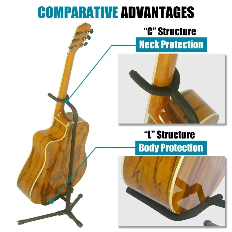 Suporte Vertical para Violão e Guitarra – Dobrável e Ajustável – Expositor de Instrumentos Musicais (Ukulele, Pipa, Baixo, Violão Folk, Clássico, Elétrico e Guitarra de Madeira) 🎸